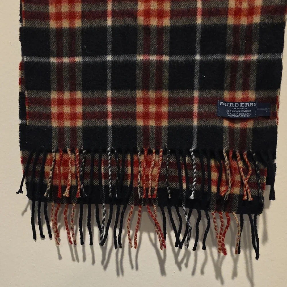 Burberry Men's Plaid Scarf - Black Red And Tan